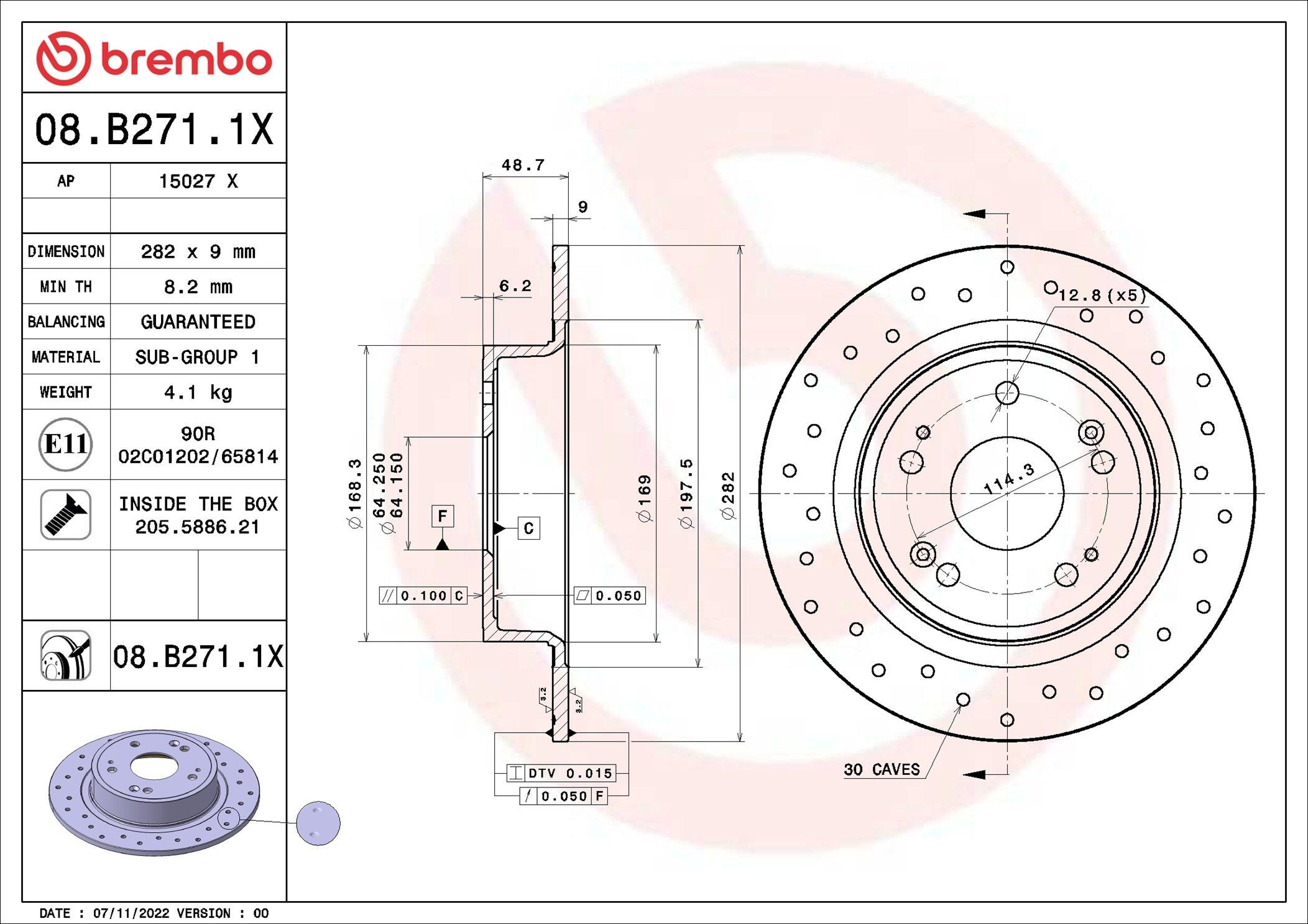 Гальмівні диски 08B2711X Brembo