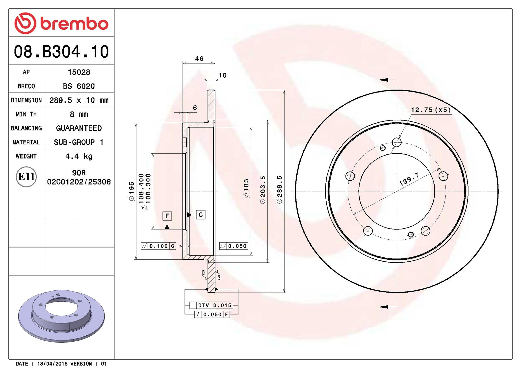 Диск переднього гальма Brembo 08B30410 ціна, від 29.63 USD