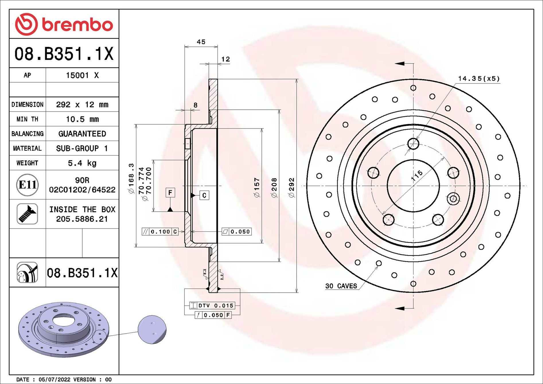 Задні дискові гальма Brembo 08B3511X ціна, від 46.35 USD