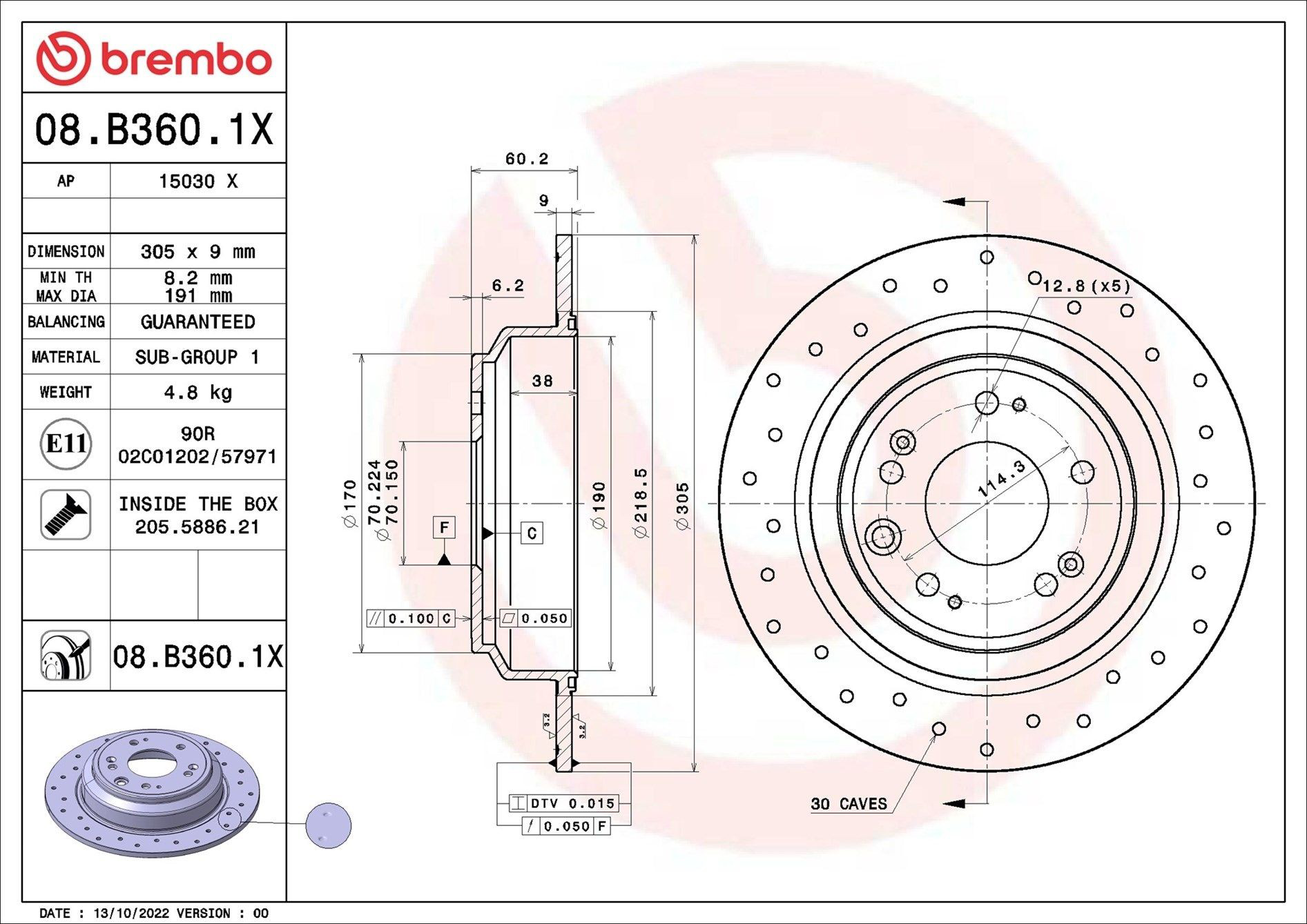 08B3601X Brembo Дискові гальма