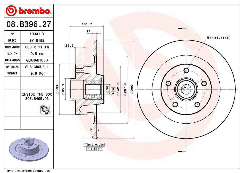 Купити 08B39627 Brembo Диск заднього гальма
