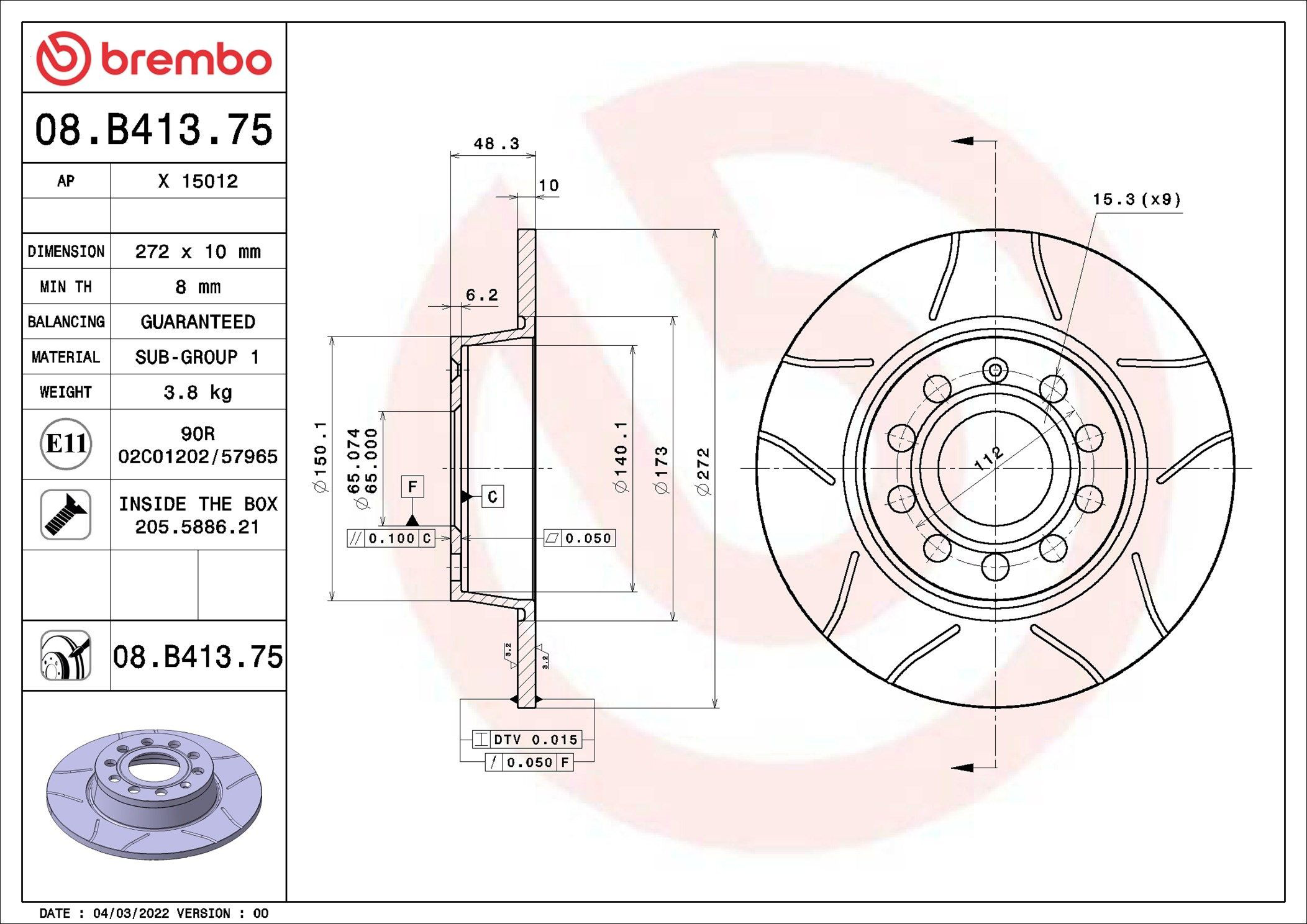 Гальмівні диски 08B41375 Brembo