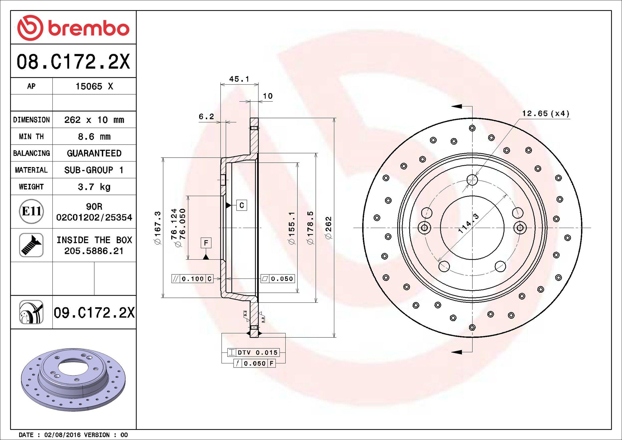 Задні дискові гальма Brembo 08C1722X ціна, від 27.57 USD