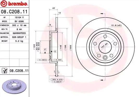 Купити 08C20811 Brembo Диск заднього гальма