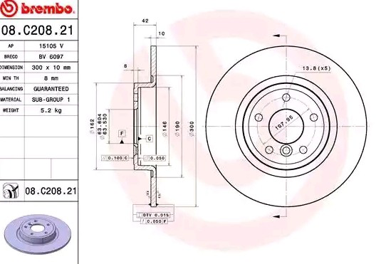 Купити 08C20821 Brembo Диск заднього гальма
