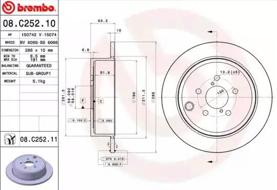 Задні дискові гальма Brembo 08C25211 ціна, від 43.88 USD