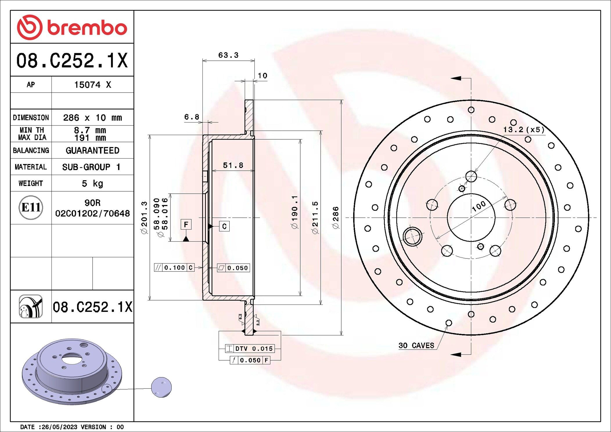 Задні дискові гальма Brembo 08C2521X ціна, від 40.88 USD
