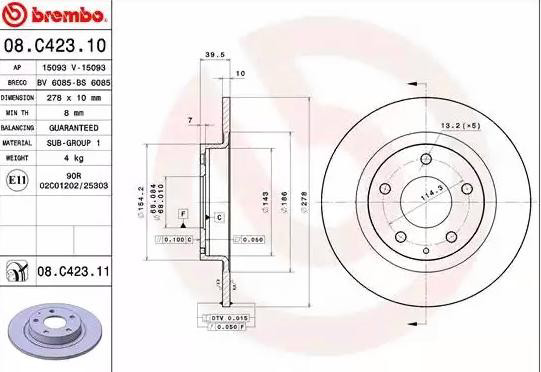 Купити 08C42311 Brembo Диск заднього гальма