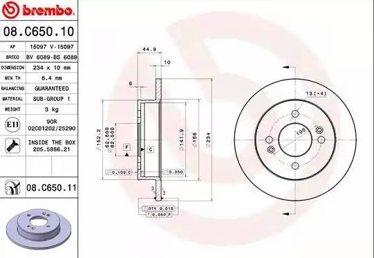 Купити 08C65011 Brembo Диск заднього гальма
