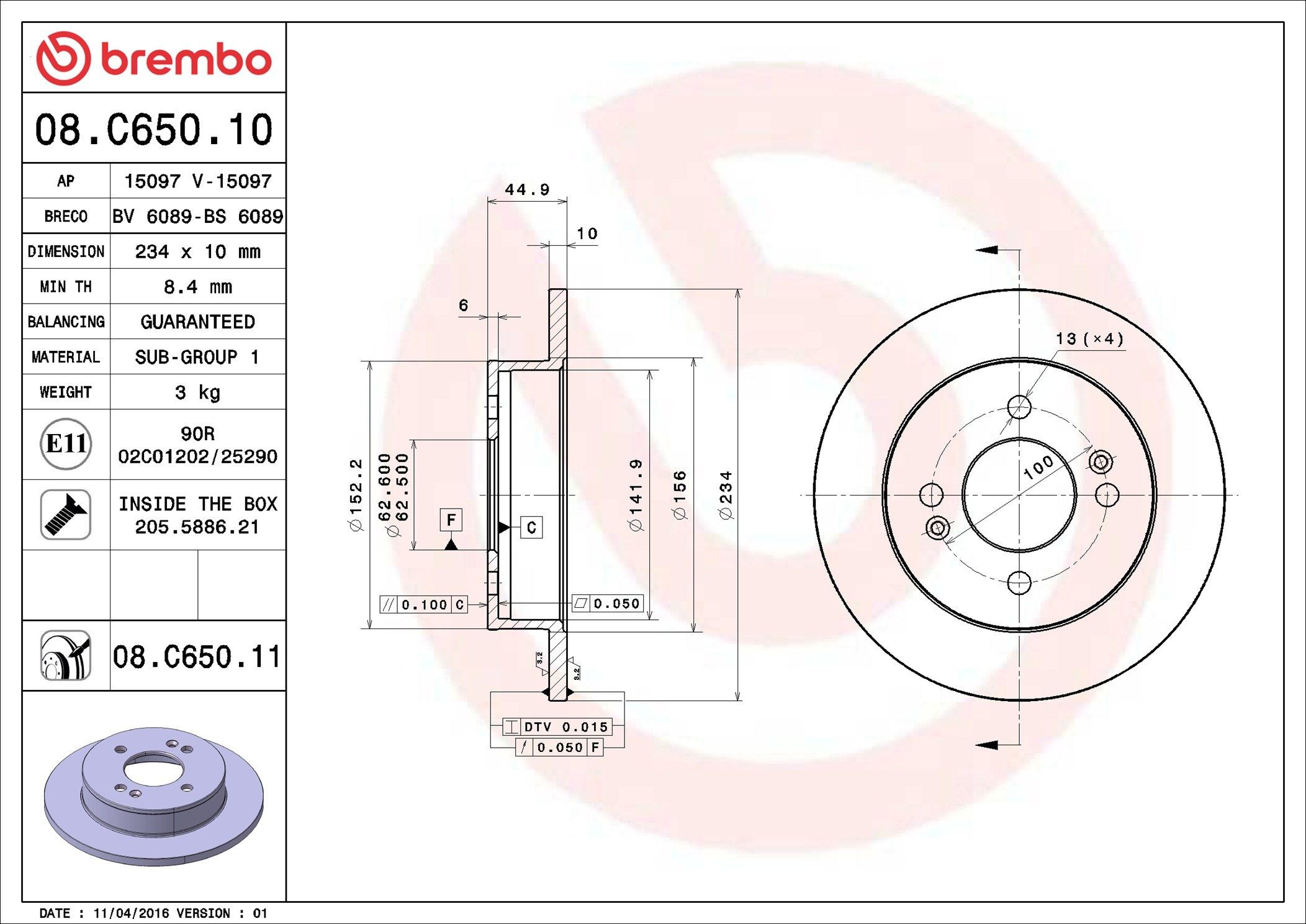 Гальмівні диски 08C65011 Brembo