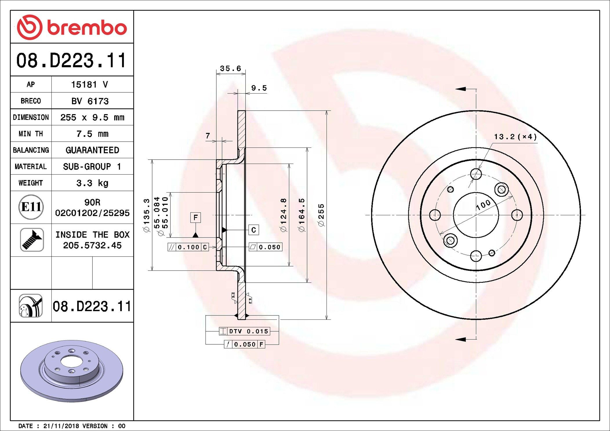 Купити 08D22311 Brembo Диск заднього гальма