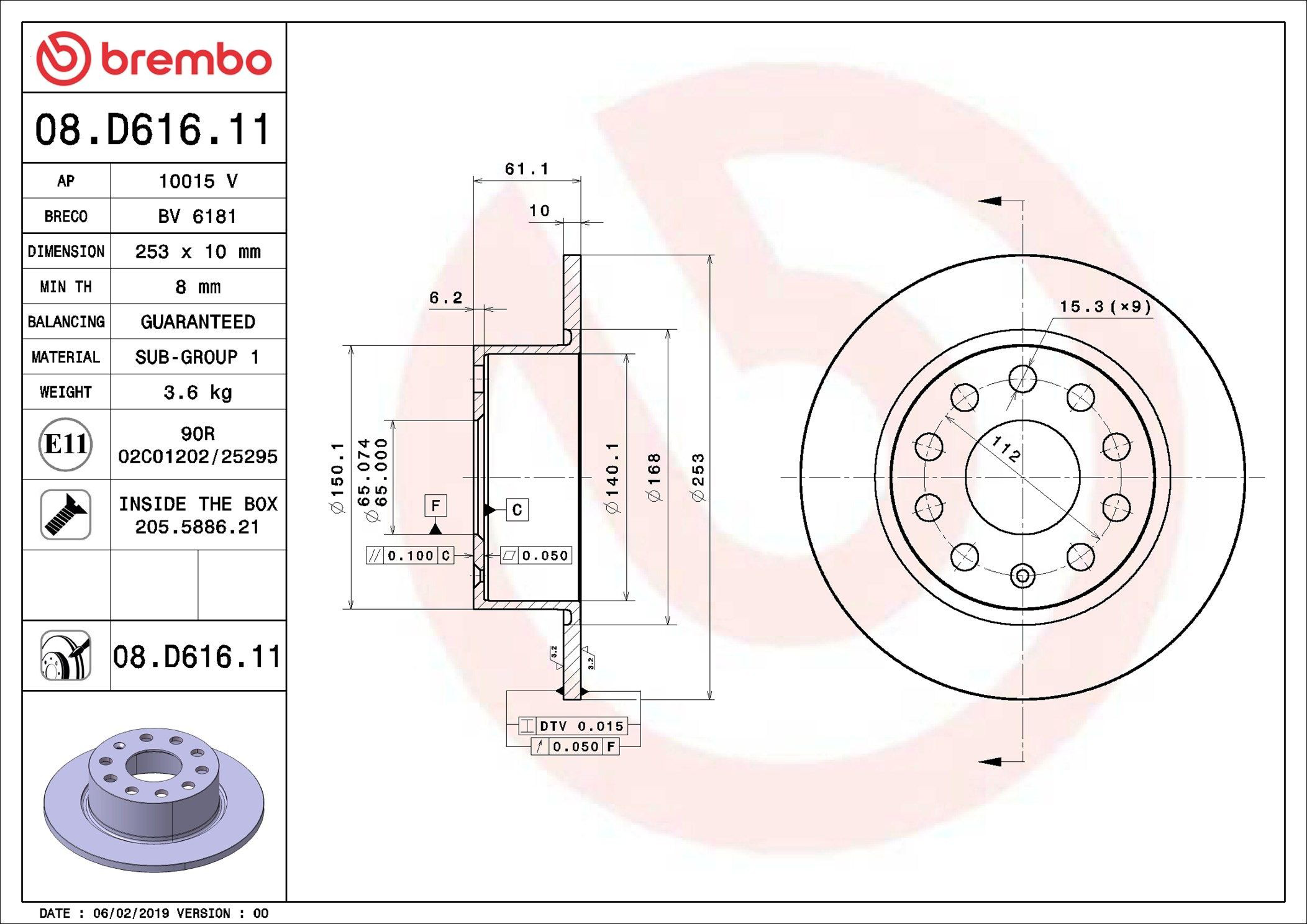 Гальмівні диски 08D61611 Brembo