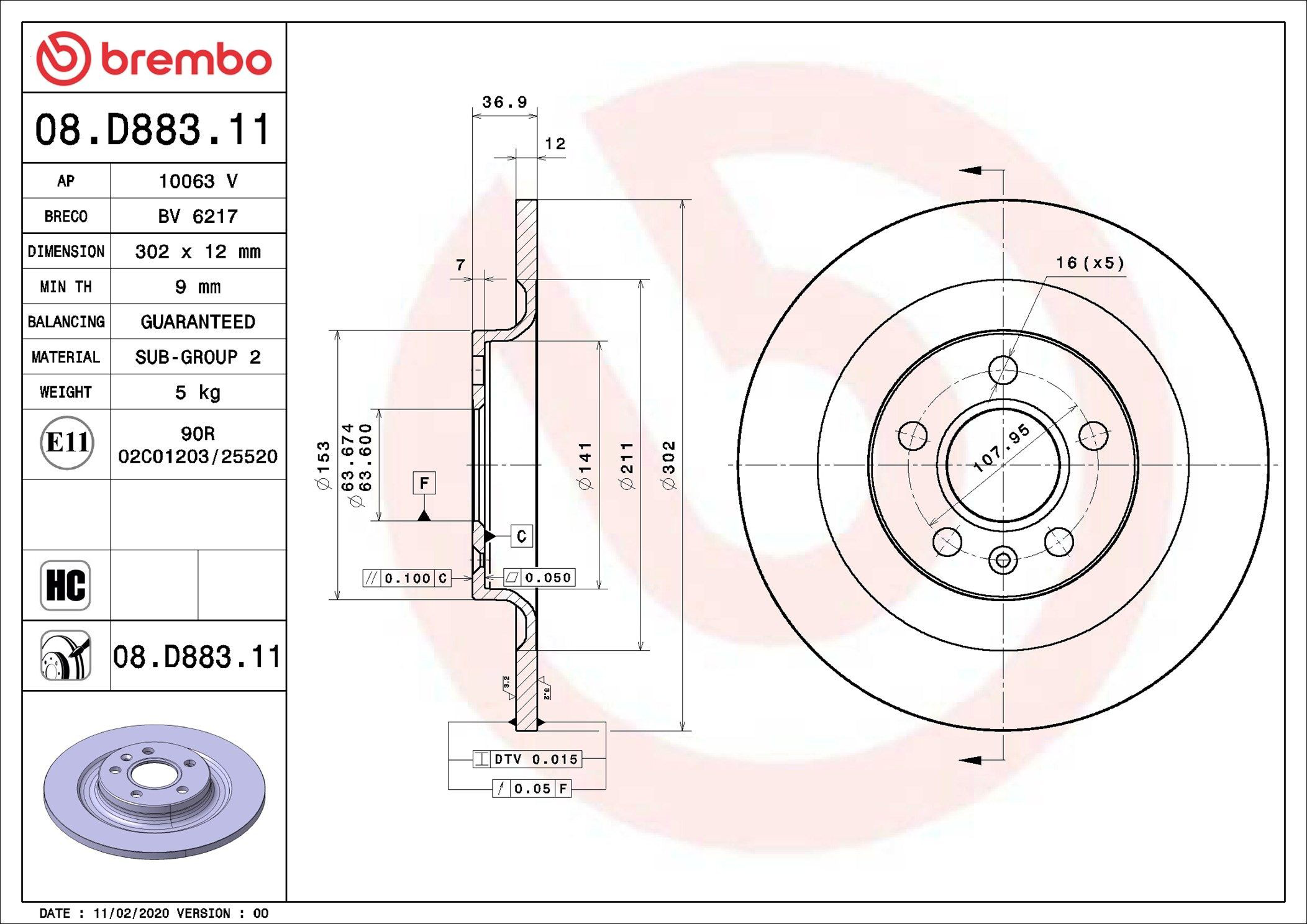 Гальмівні диски 08D88311 Brembo