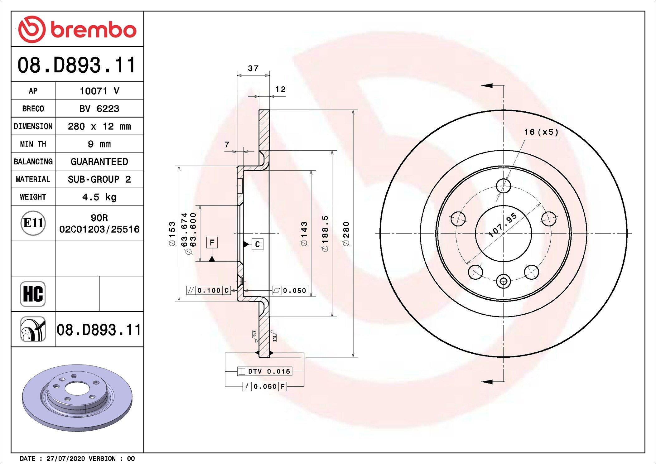 Гальмівні диски 08D89311 Brembo