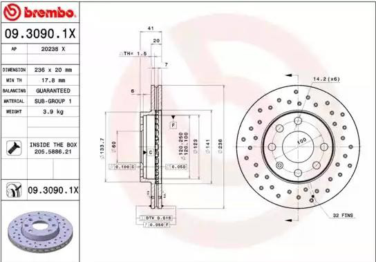 Купити 0930901X Brembo Ротор гальмівний