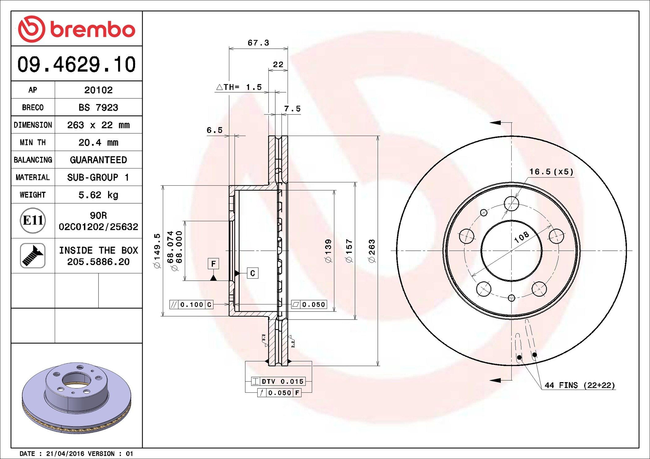 Диск переднього гальма Brembo 09462910 ціна, від 33.88 USD