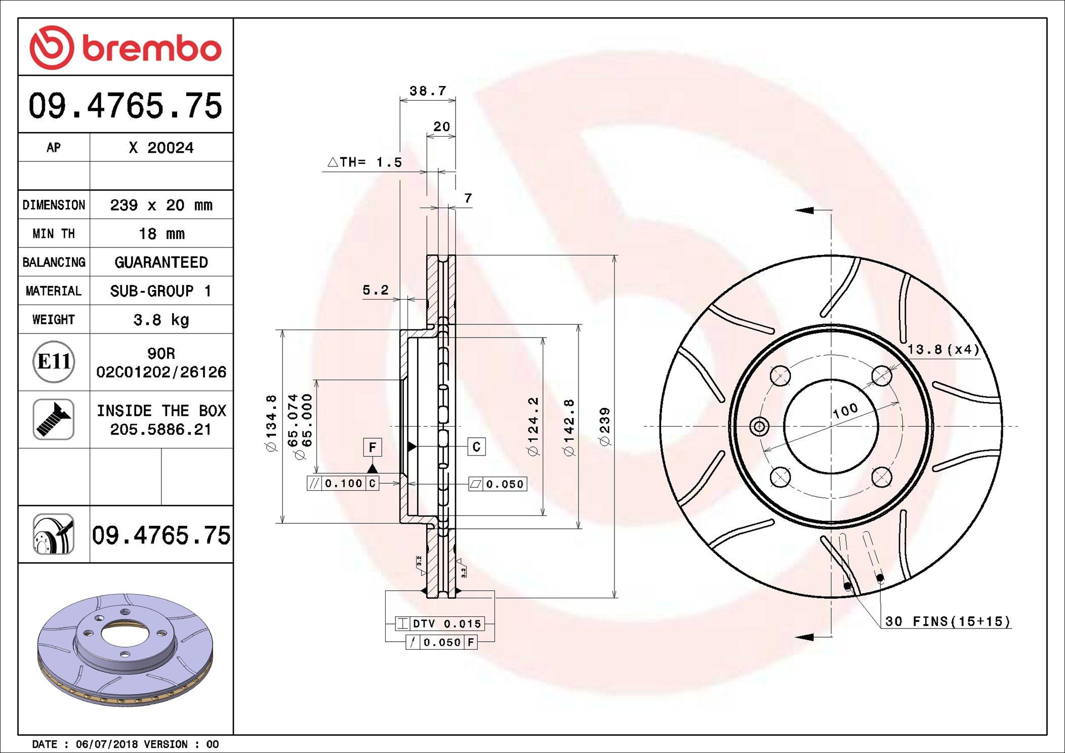 Диск переднього гальма Brembo 09476575 ціна, від 22.34 USD