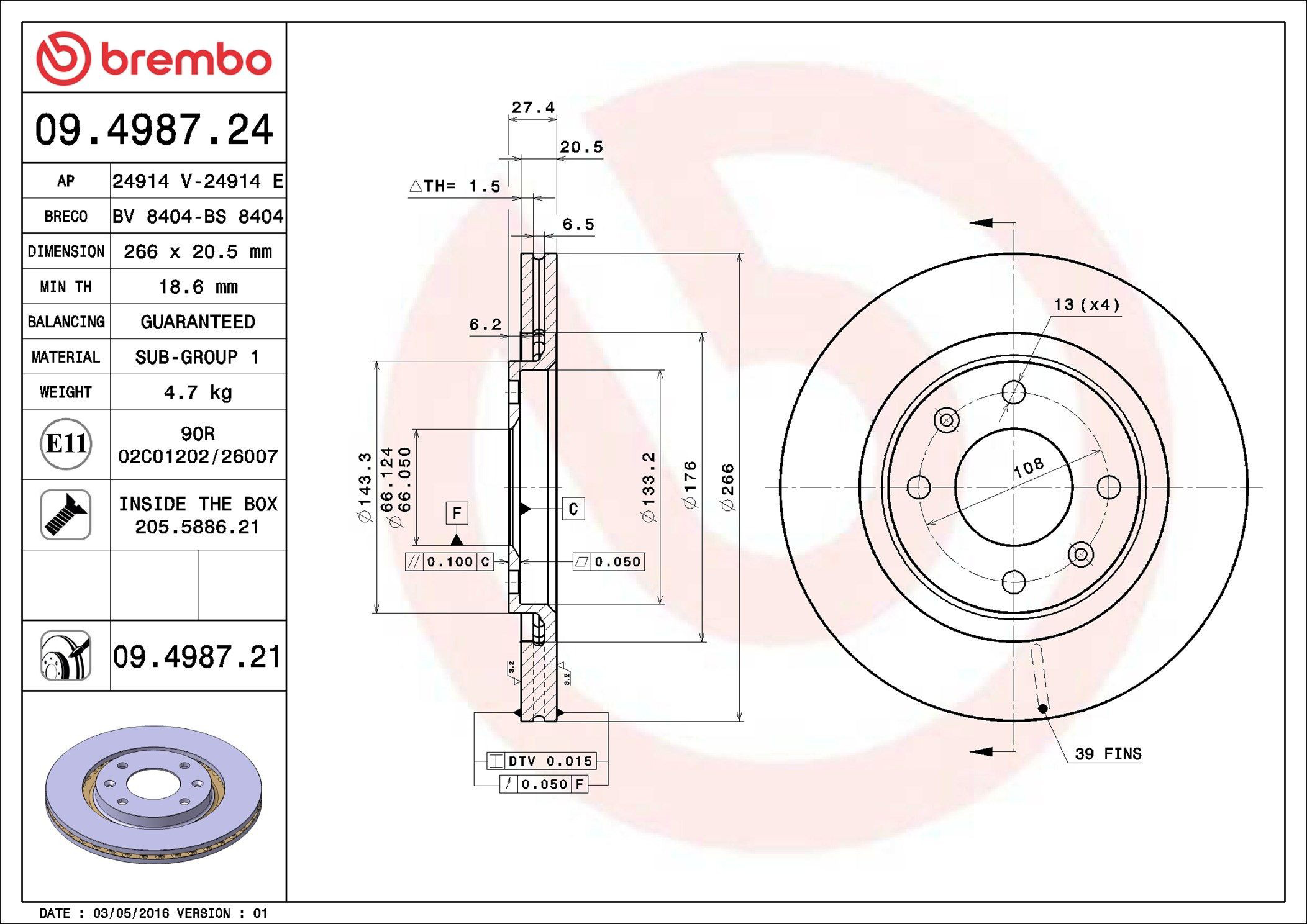 Диск переднього гальма Brembo 09498721 ціна, від 28.23 USD