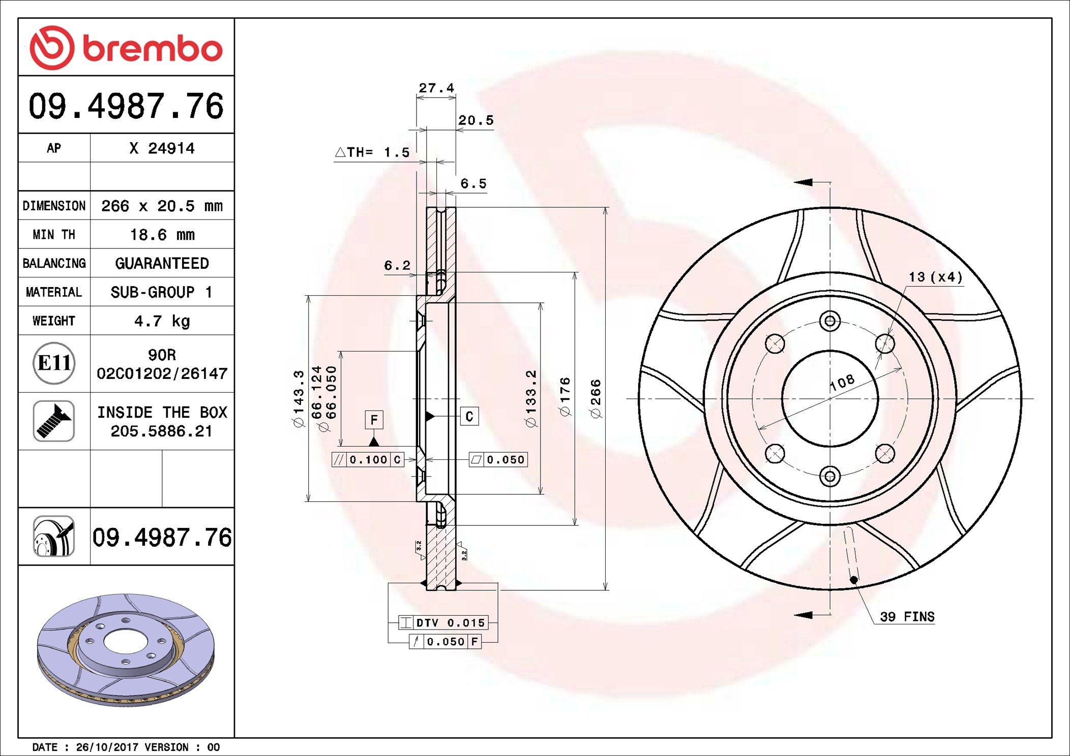Диск переднього гальма Brembo 09498776 ціна, від 25.17 USD