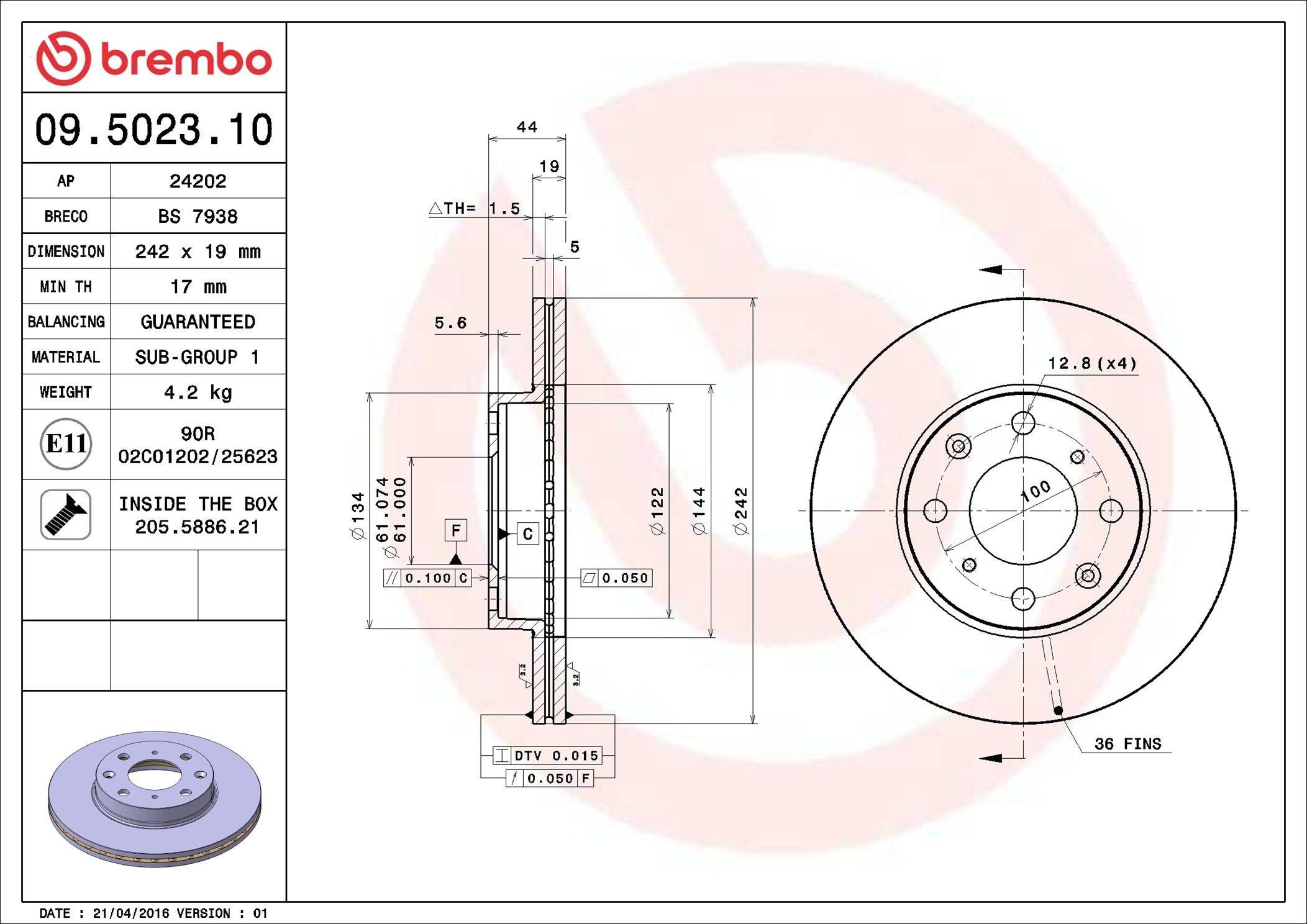 Диск переднього гальма Brembo 09502310 ціна, від 21.90 USD