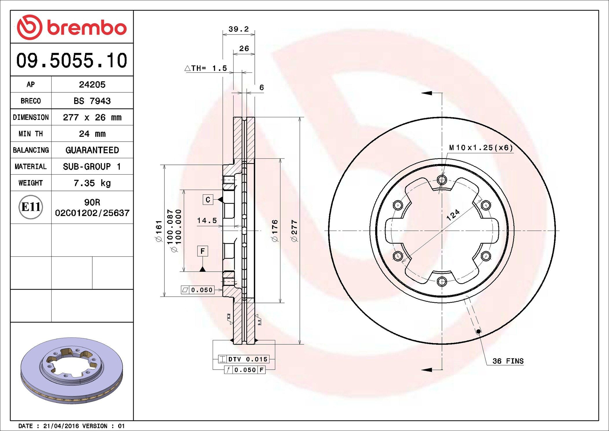 Диск переднього гальма Brembo 09505510 ціна, від 36.94 USD