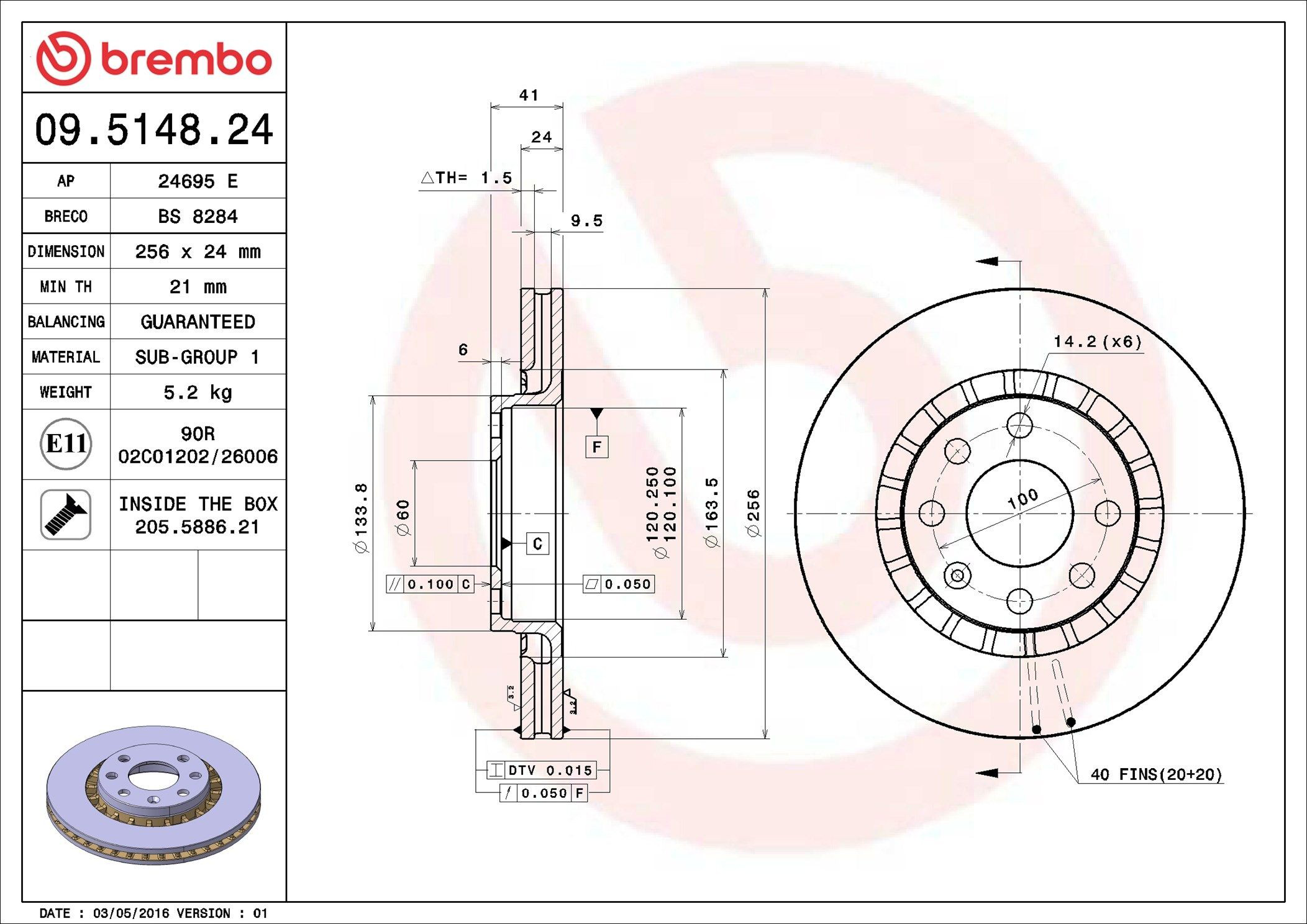 Диск переднього гальма Brembo 09514824 ціна, від 28.71 USD
