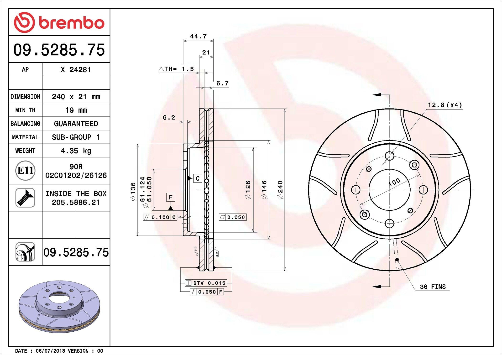 Диск гальмівний передній Brembo 09528575