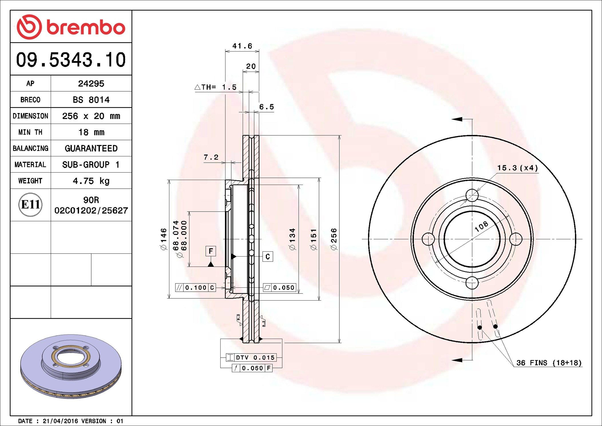 Диск переднього гальма Brembo 09534310 ціна, від 27.01 USD