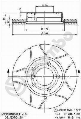 Диск переднього гальма Brembo 09539077 ціна, від 40.16 USD
