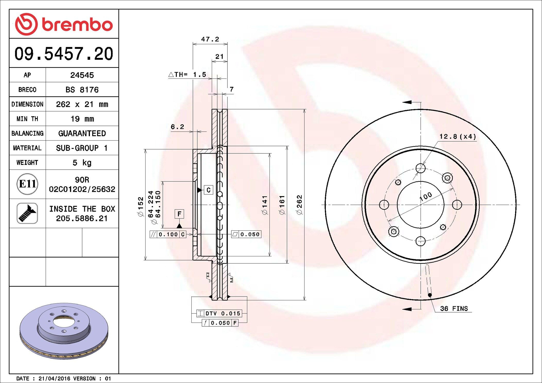 Диск переднього гальма Brembo 09545720 ціна, від 31.07 USD