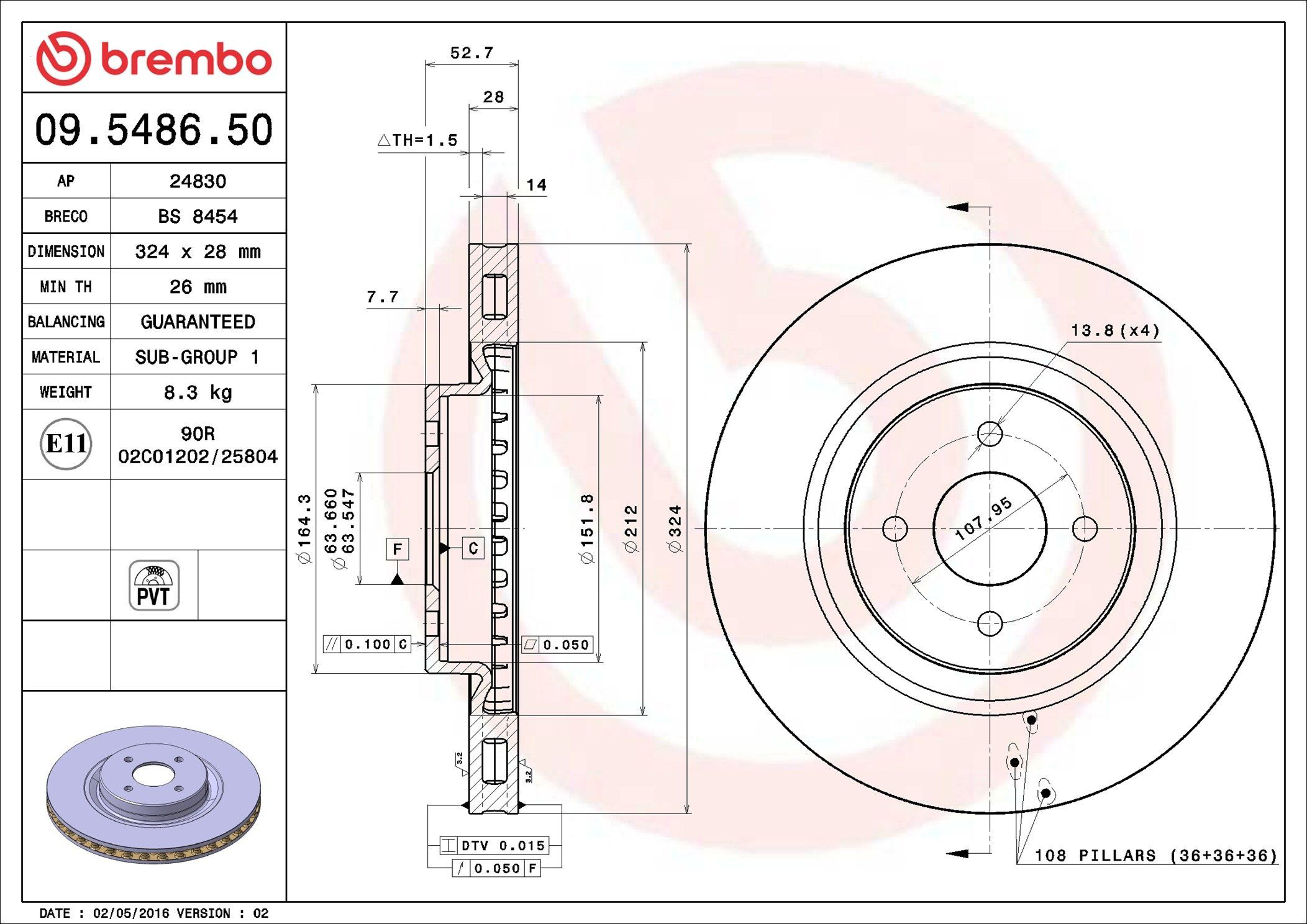 Диск переднього гальма Brembo 09548650 ціна, від 63.72 USD