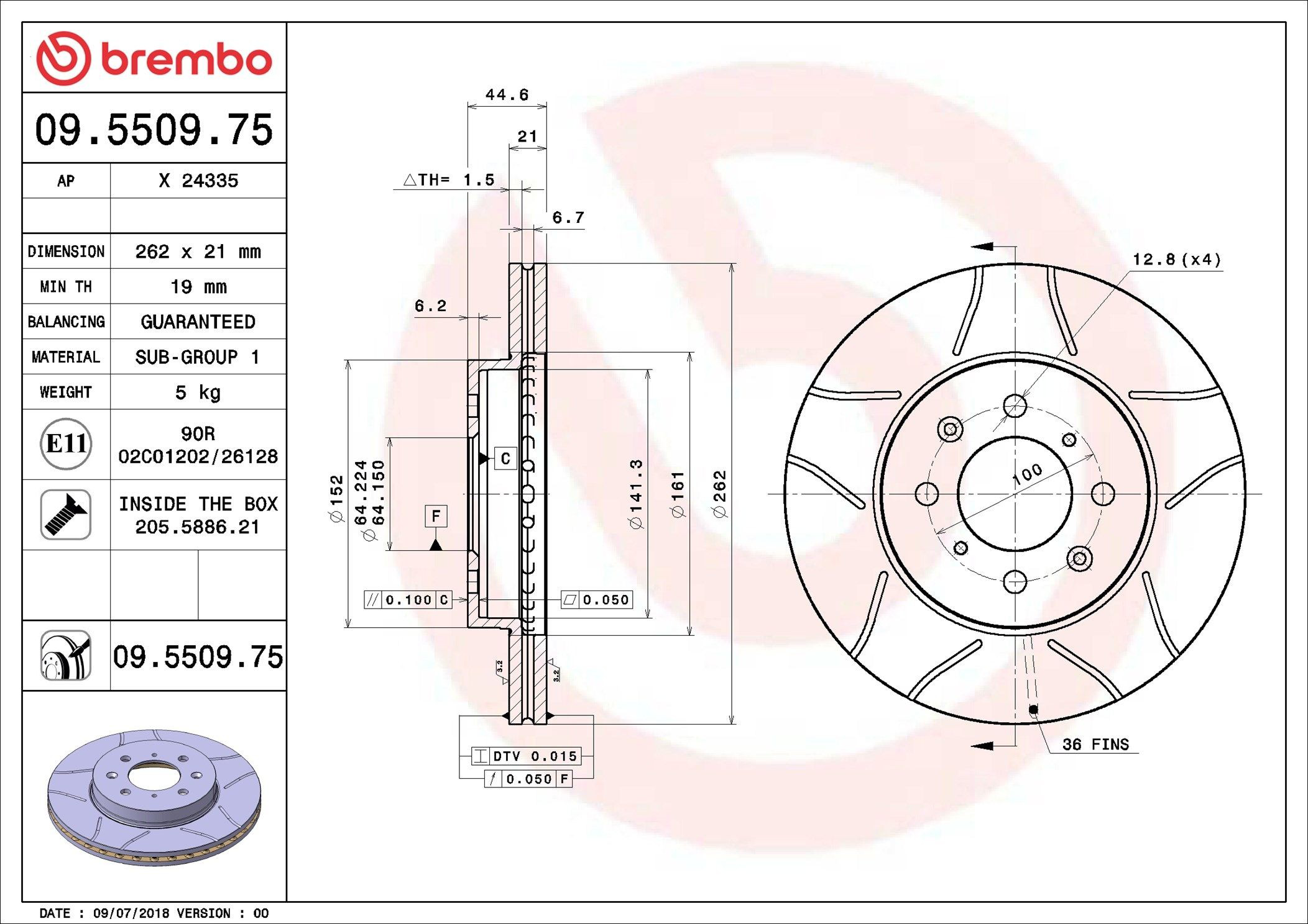 Купити 09550975 Brembo Ротор гальмівний