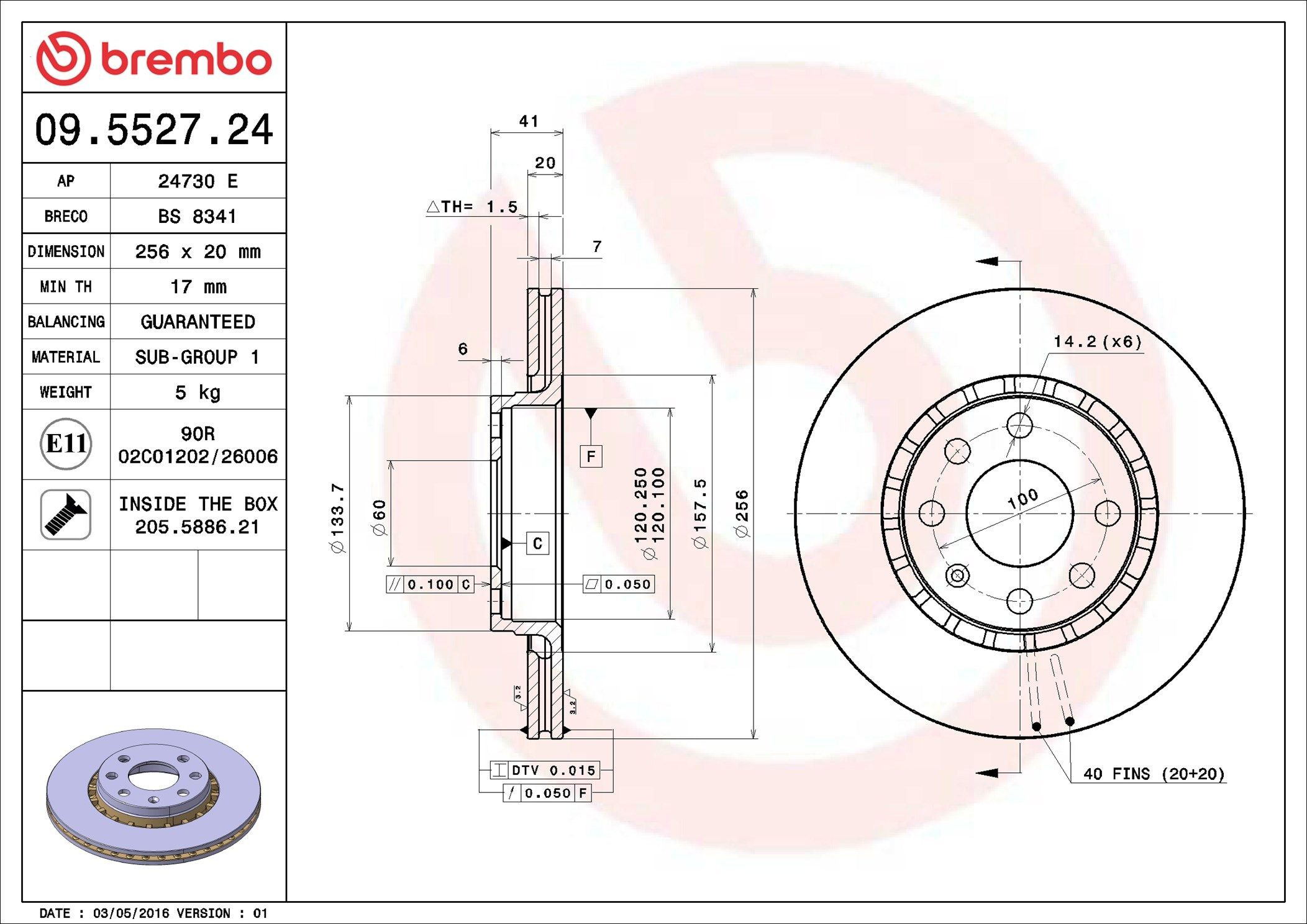 Диск переднього гальма Brembo 09552724 ціна, від 30.34 USD