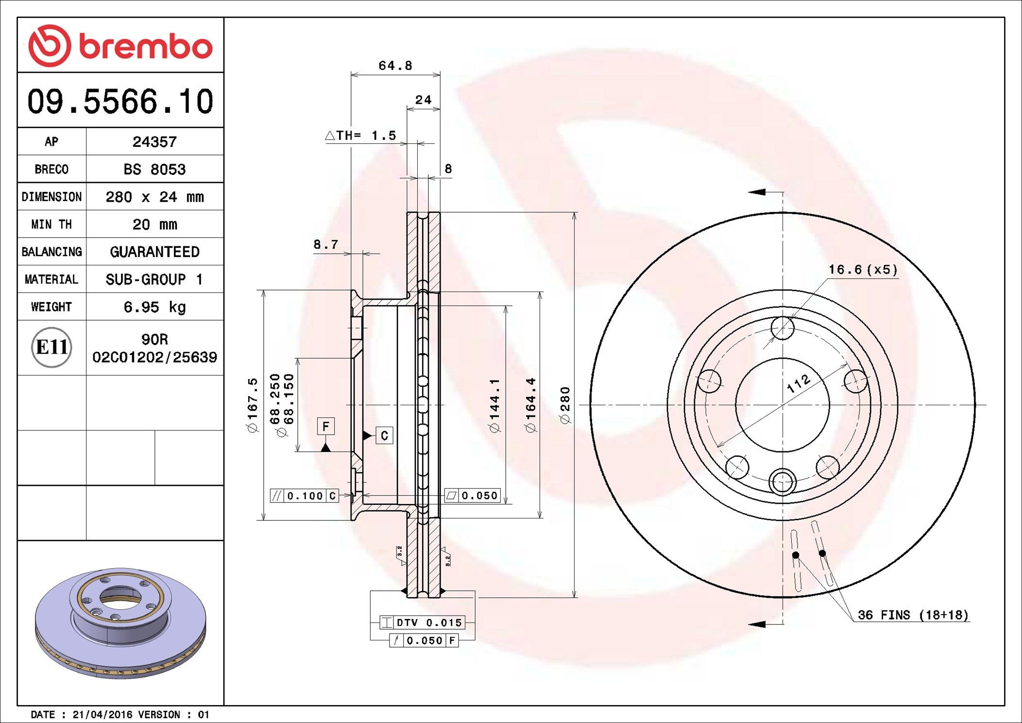 Диск переднього гальма Brembo 09556610 ціна, від 36.99 USD