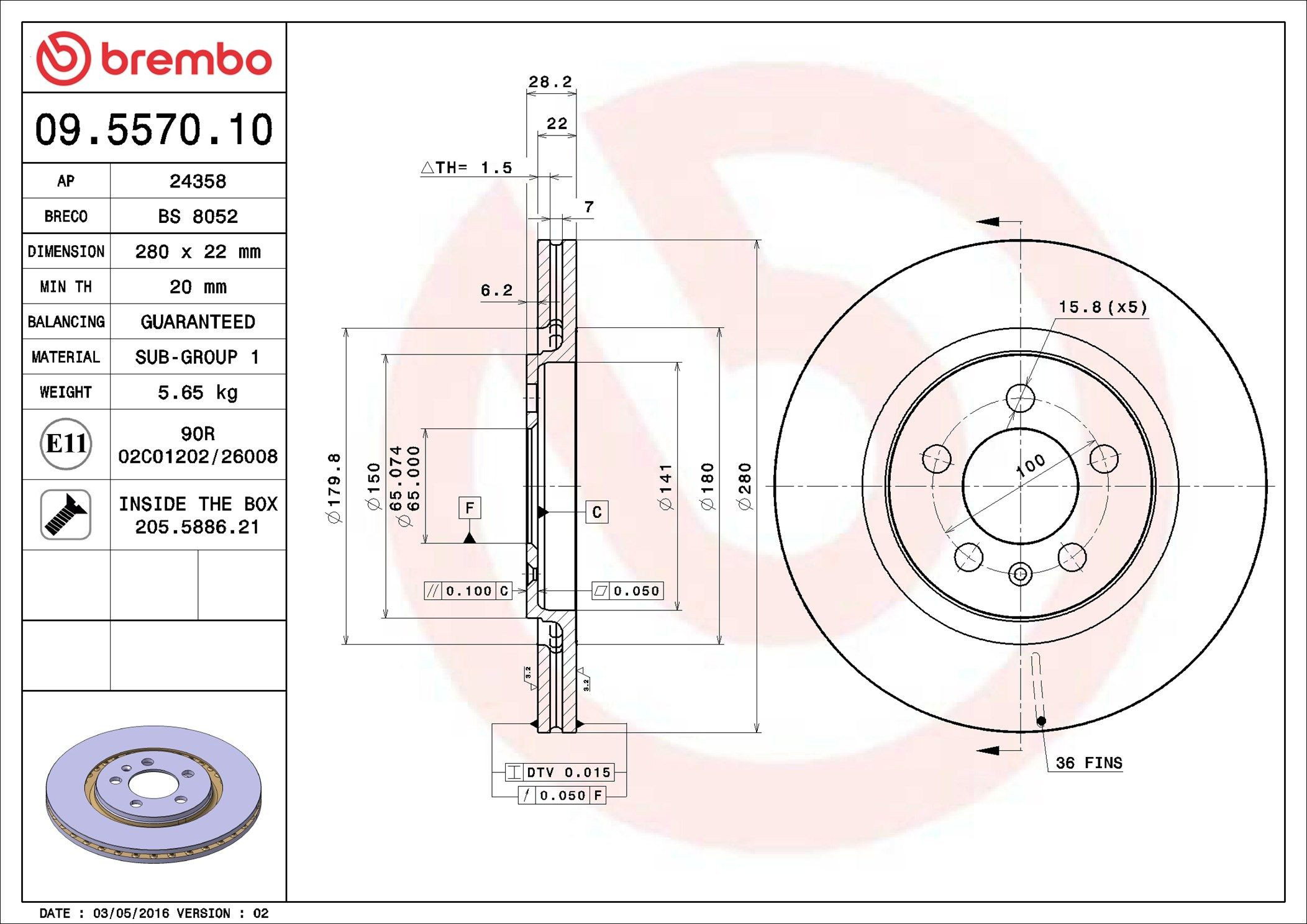 Диск переднього гальма Brembo 09557010 ціна, від 33.53 USD