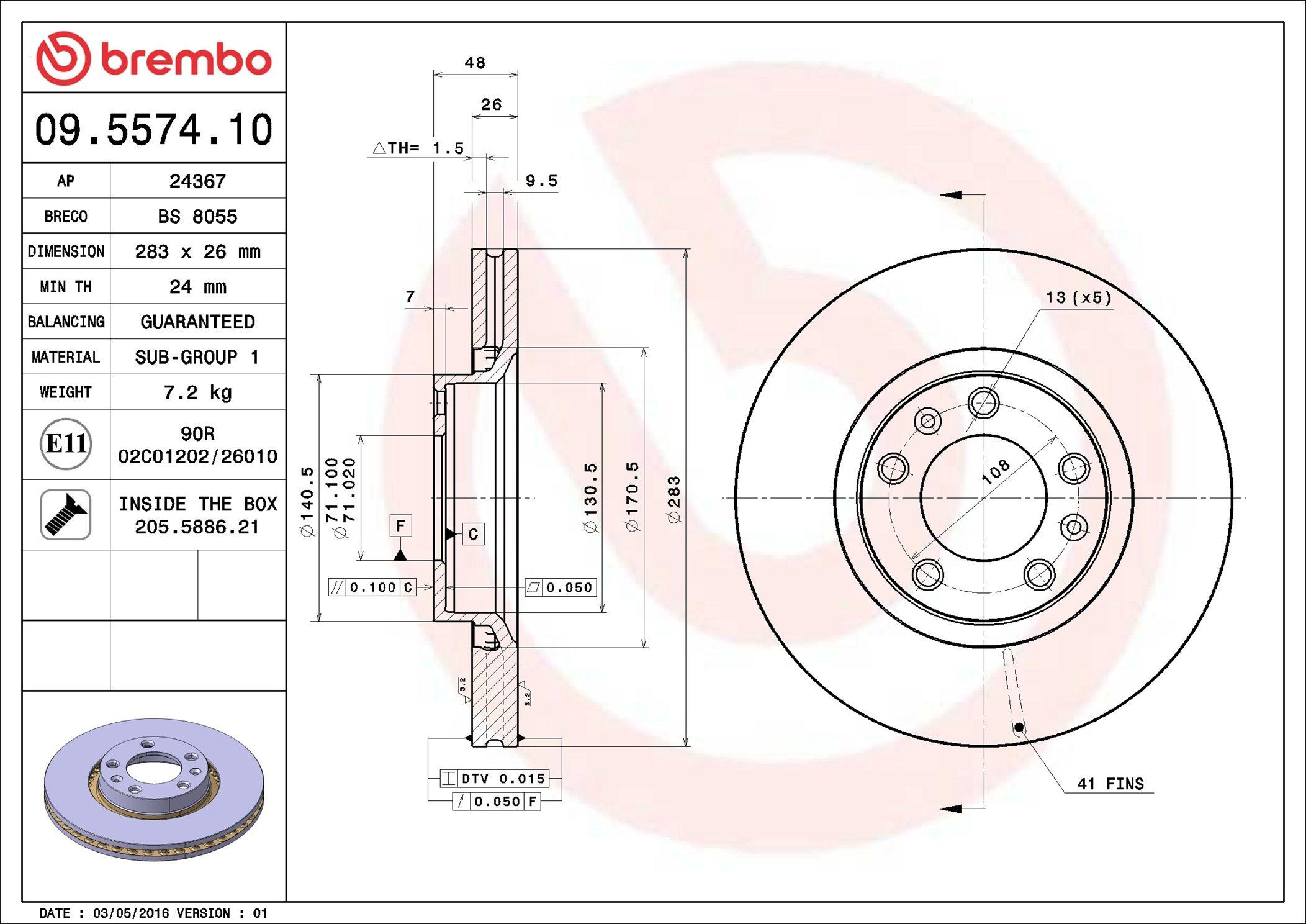 Диск переднього гальма Brembo 09557410 ціна, від 40.79 USD
