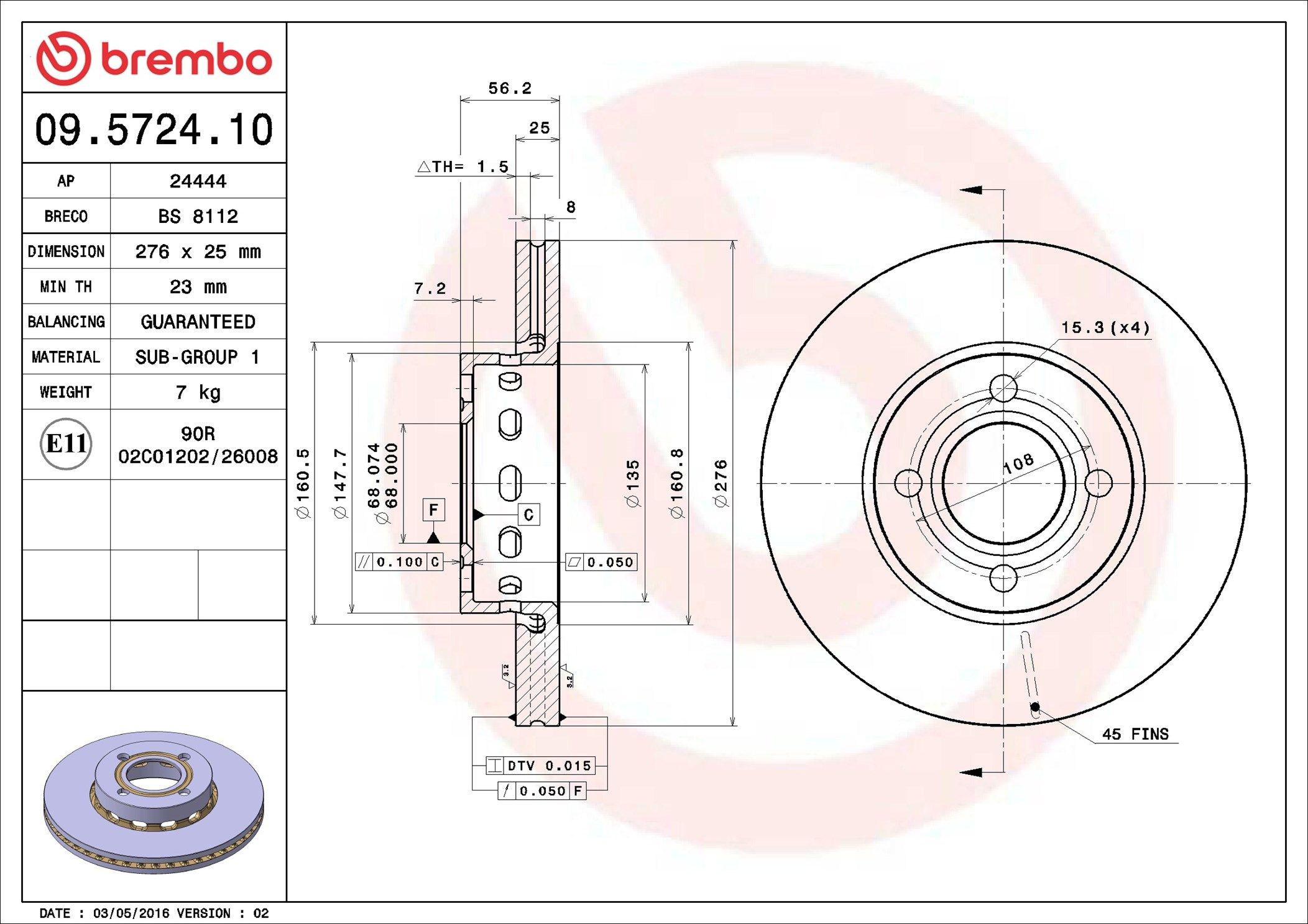 Диск переднього гальма Brembo 09572410 ціна, від 35.11 USD