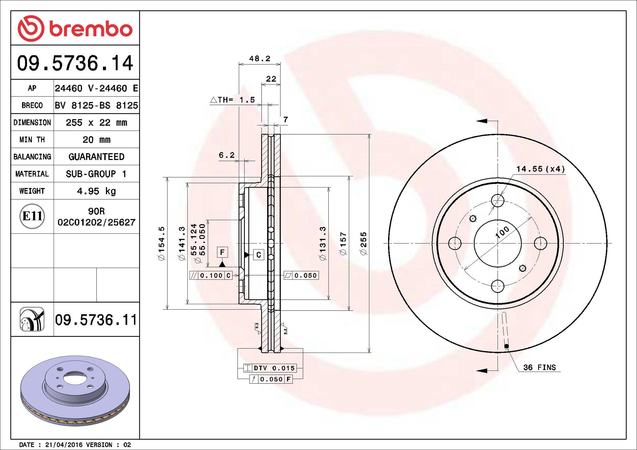 Диск переднього гальма Brembo 09573611 ціна, від 30.37 USD