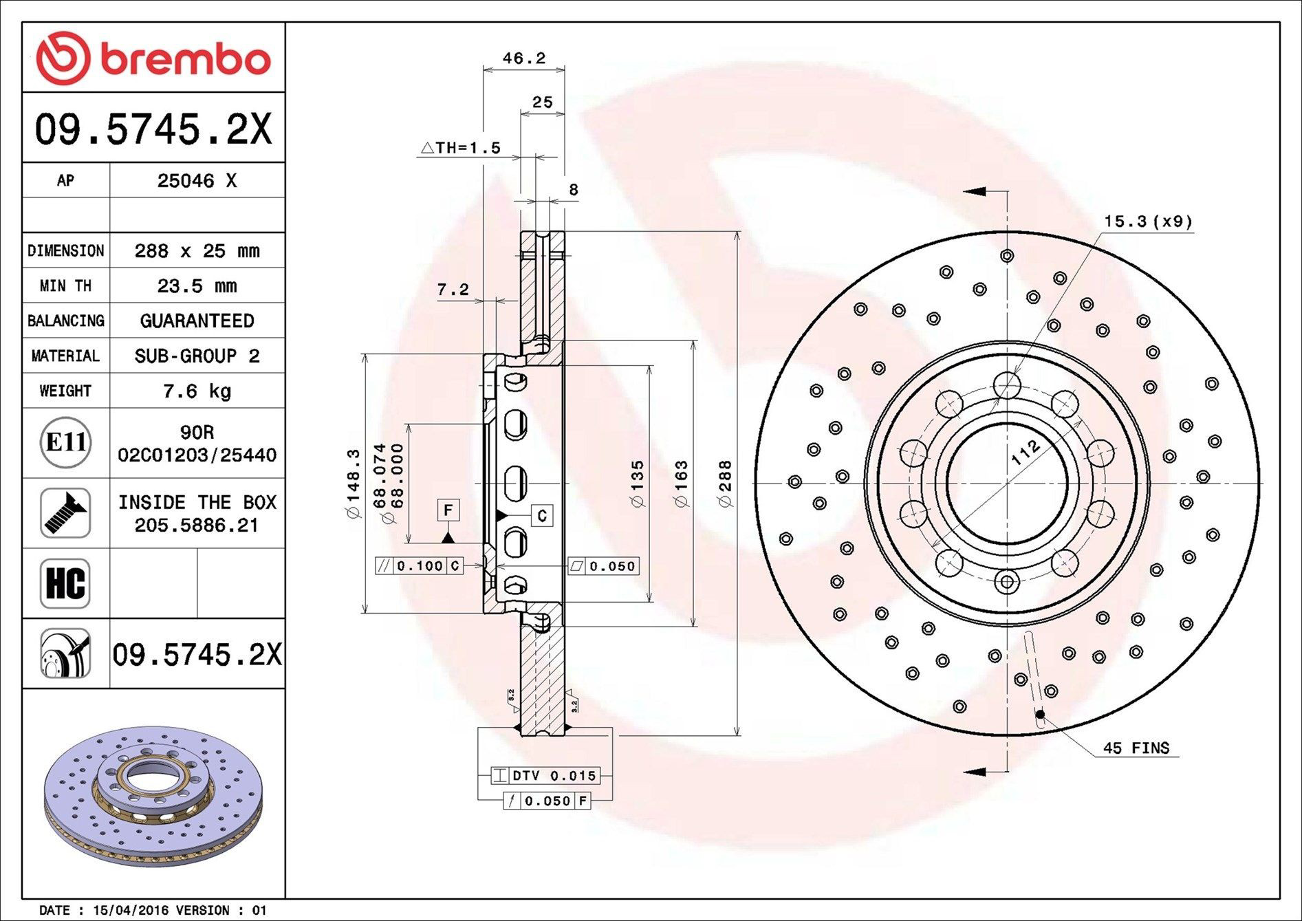 0957452X Brembo Гальмо дискове переднє