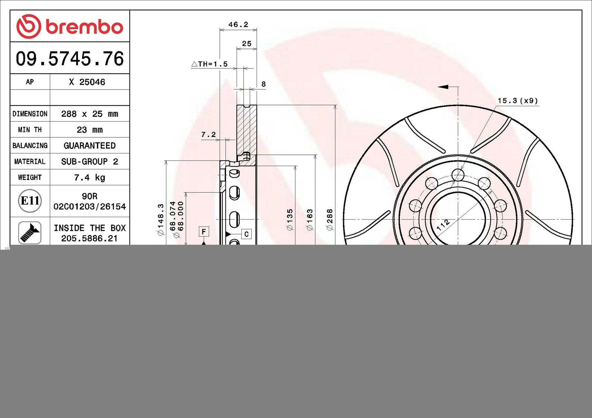 09574576 Brembo Гальмо дискове переднє