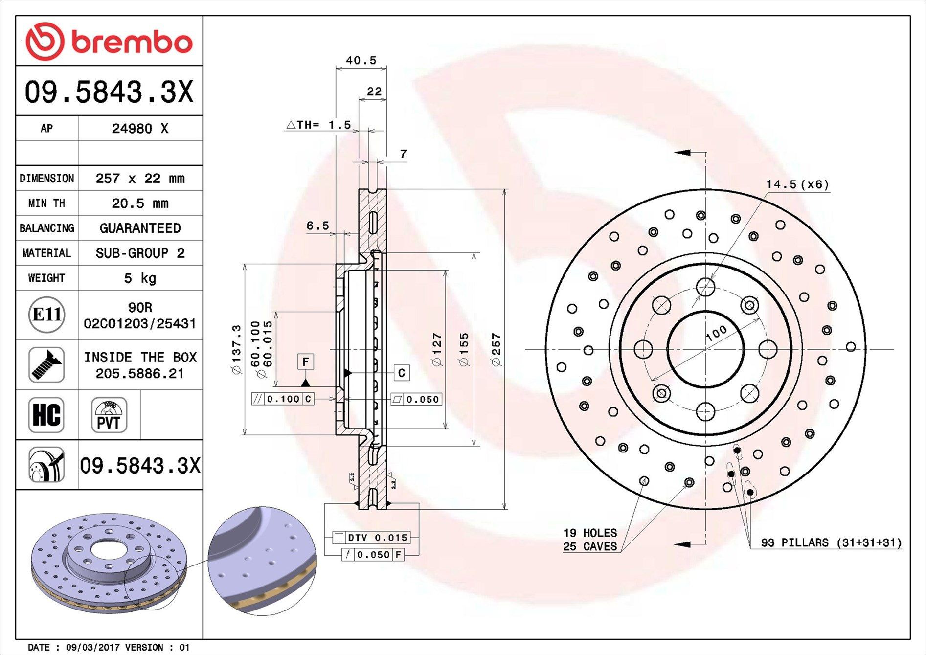 Диск гальмівний передній Brembo 0958433X