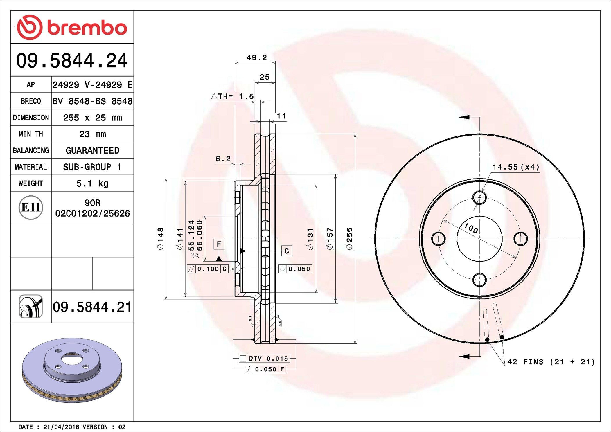 Диск переднього гальма Brembo 09584421 ціна, від 33.99 USD