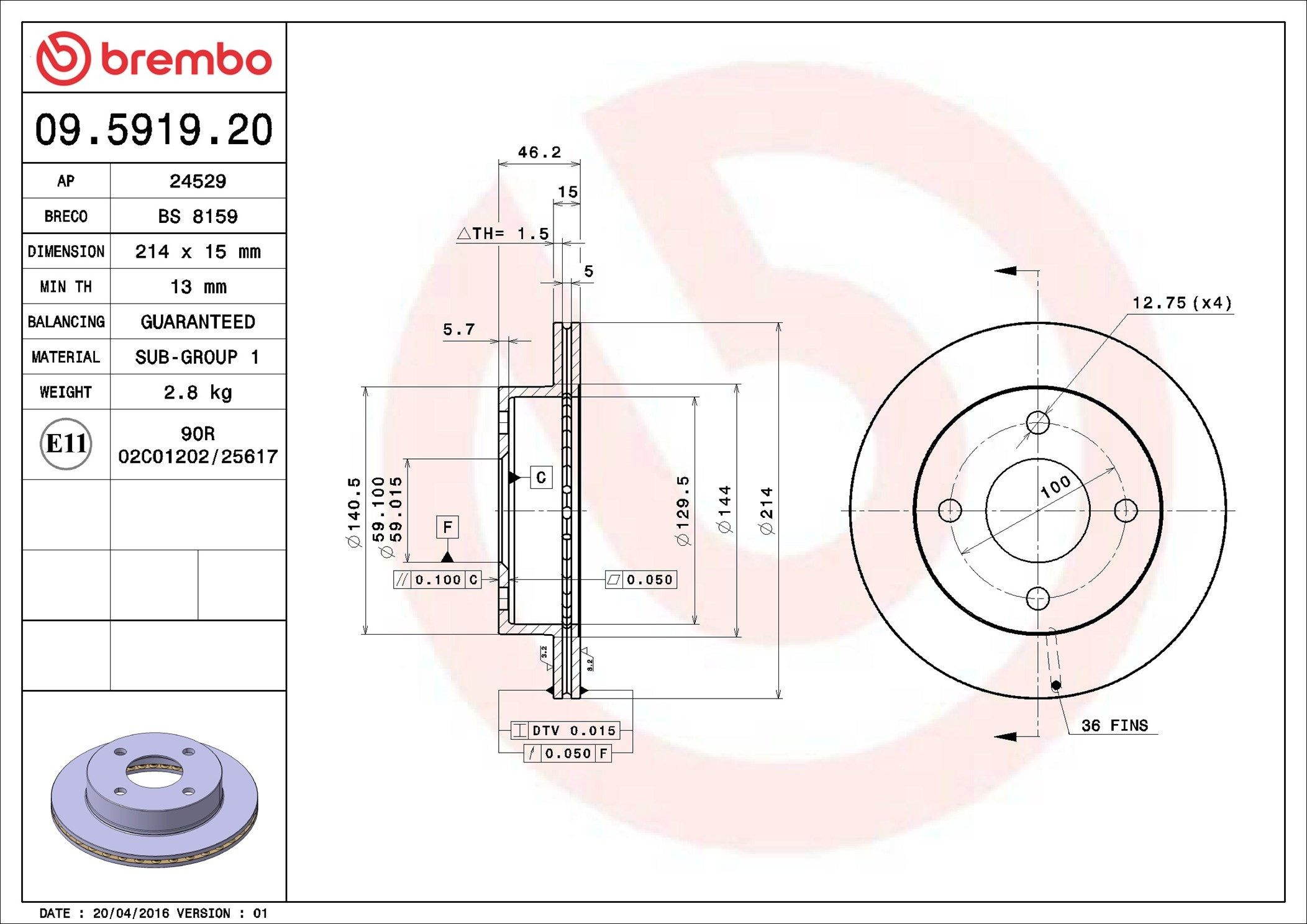 4320253A00 Nissan/Infiniti Гальмо дискове переднє