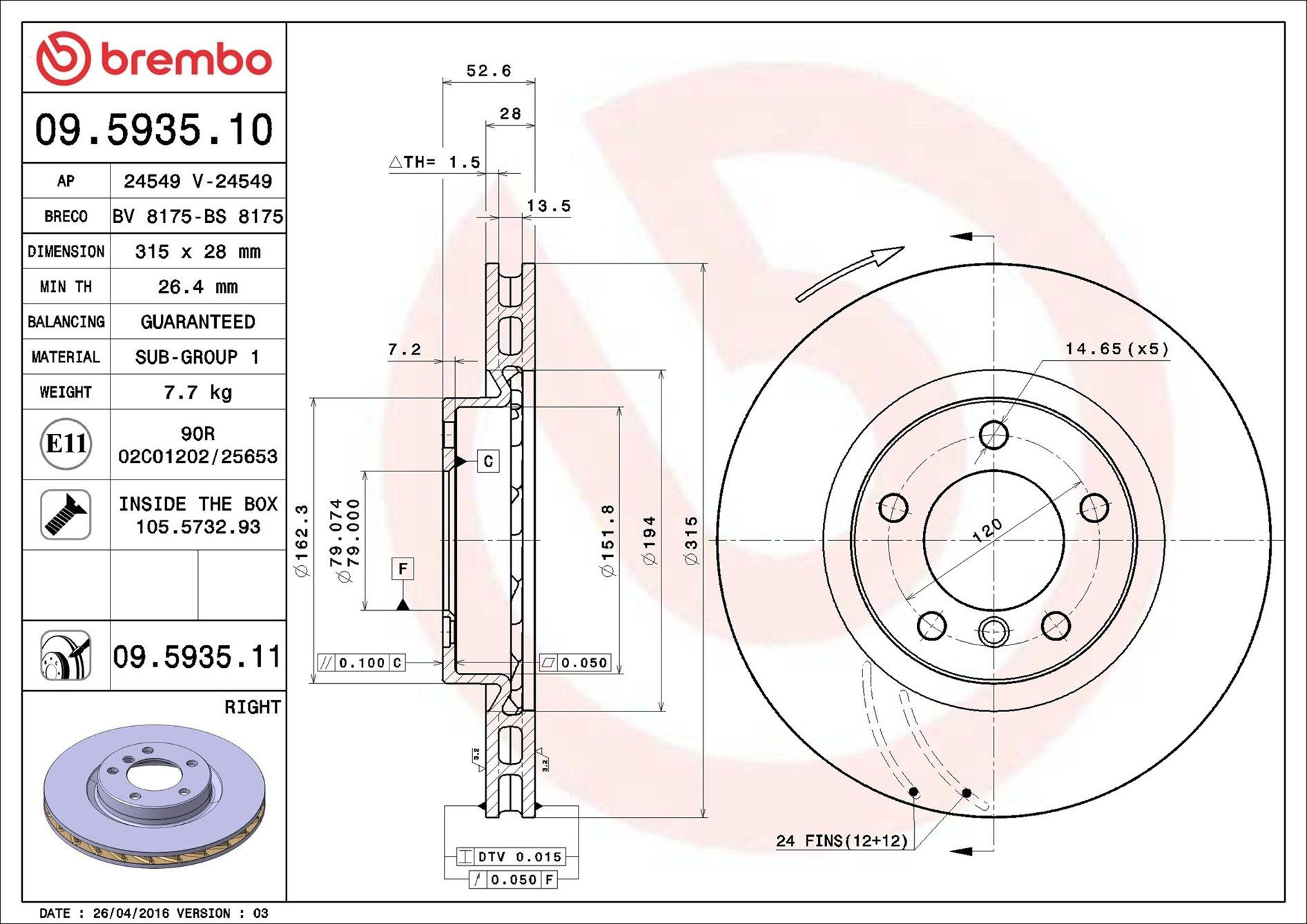 Гальмівні диски передні 09593511 Brembo
