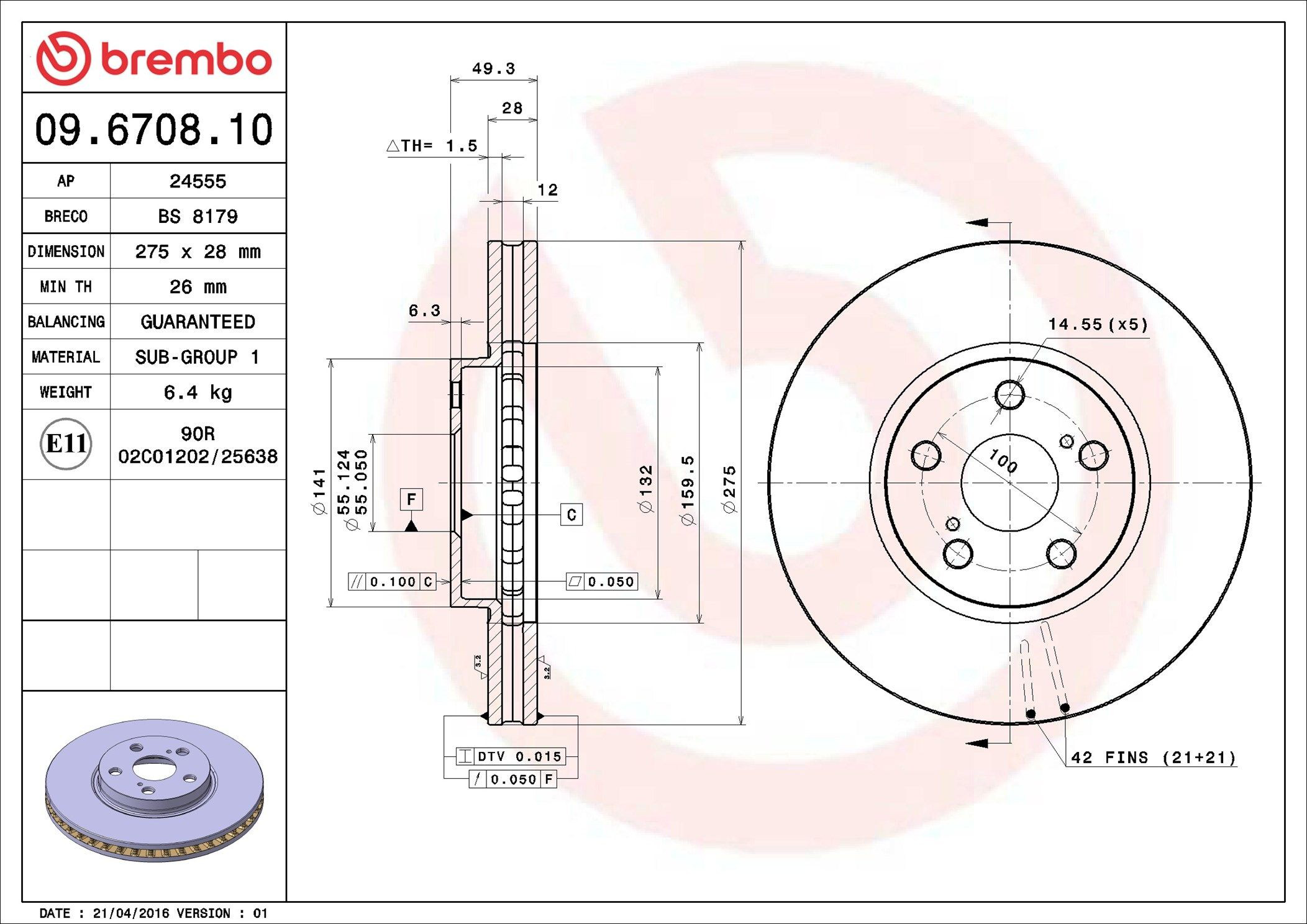 Диск переднього гальма Brembo 09670810 ціна, від 39.70 USD