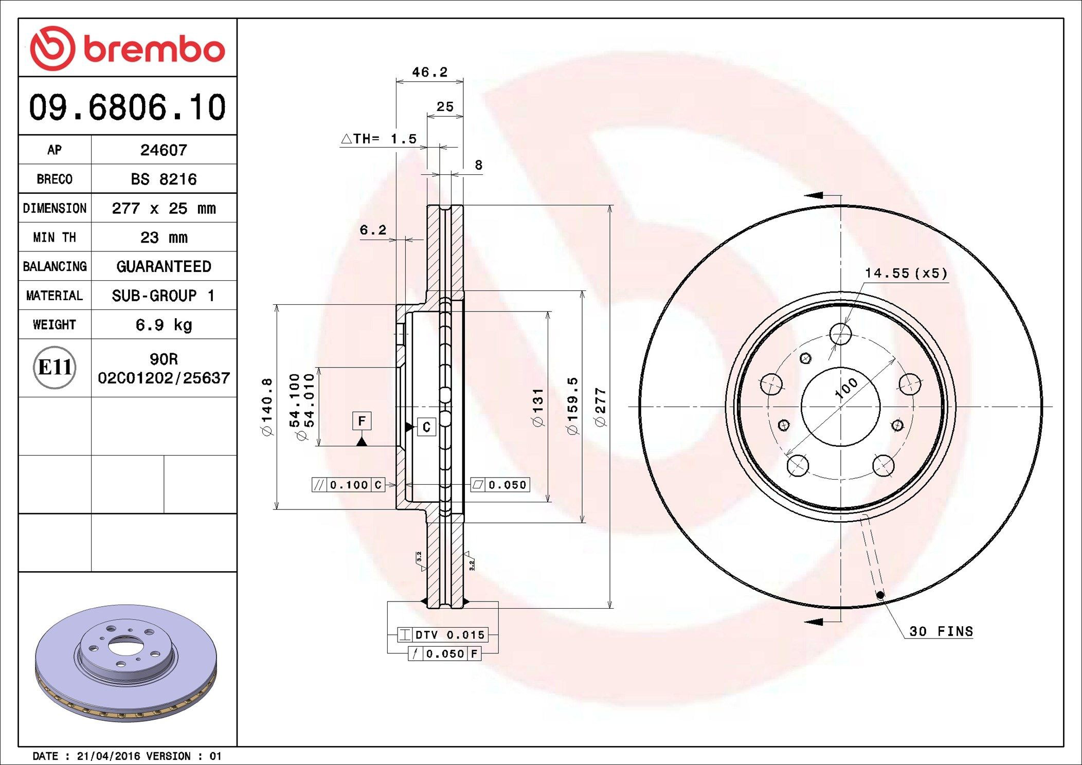 Диск переднього гальма Brembo 09680610 ціна, від 41.16 USD