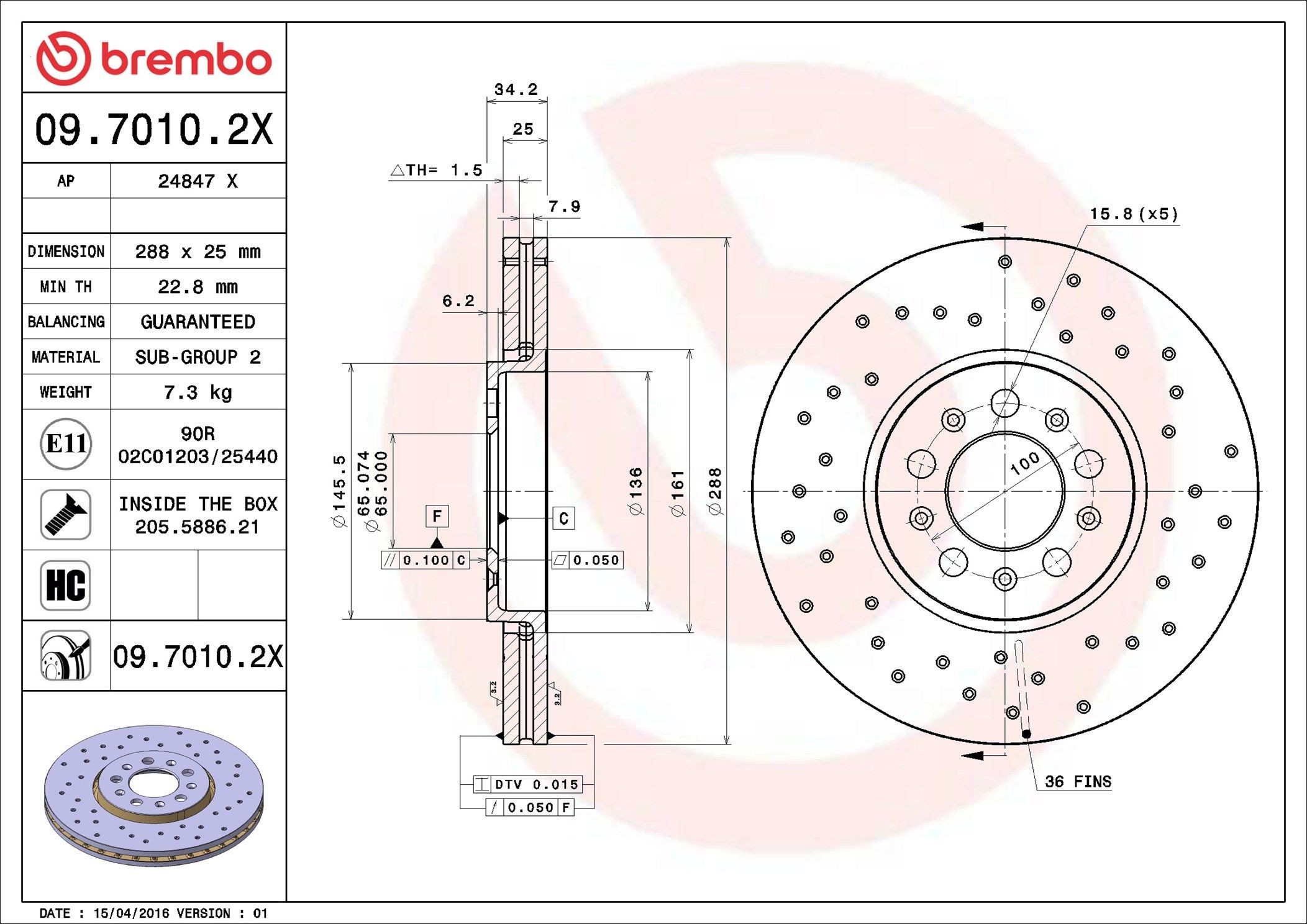 Купити 0970102X Brembo Ротор гальмівний
