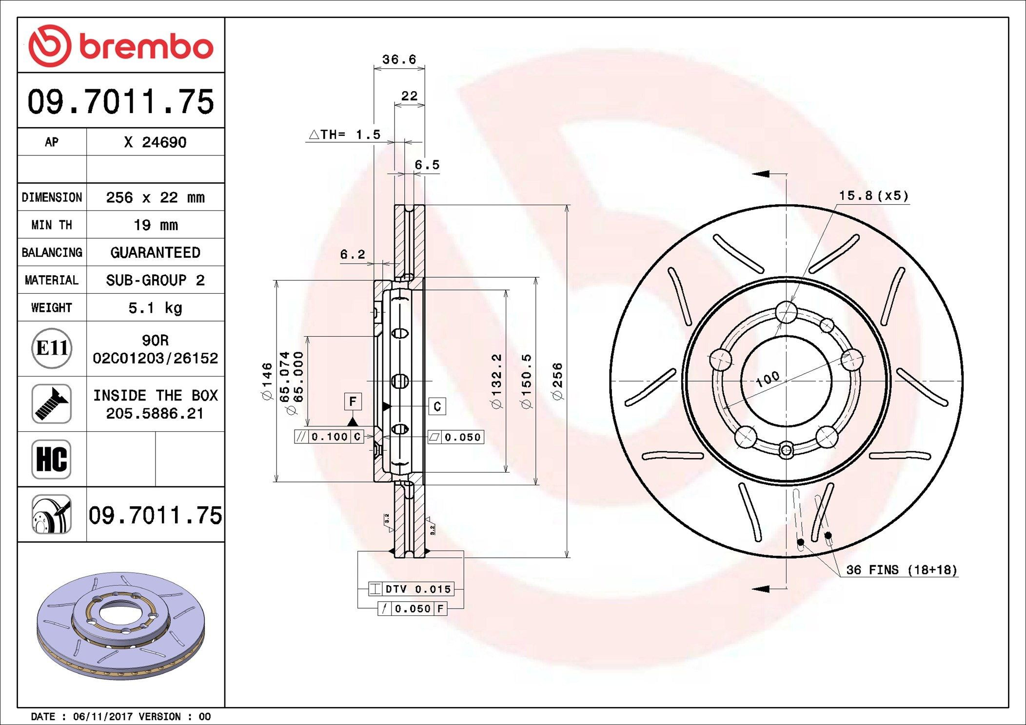 Диск переднього гальма Brembo 09701175 ціна, від 43.72 USD