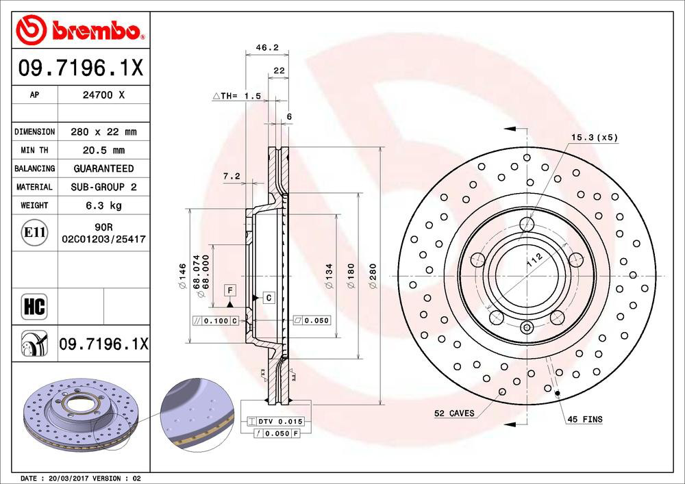 Диск гальмівний передній Brembo 0971961X