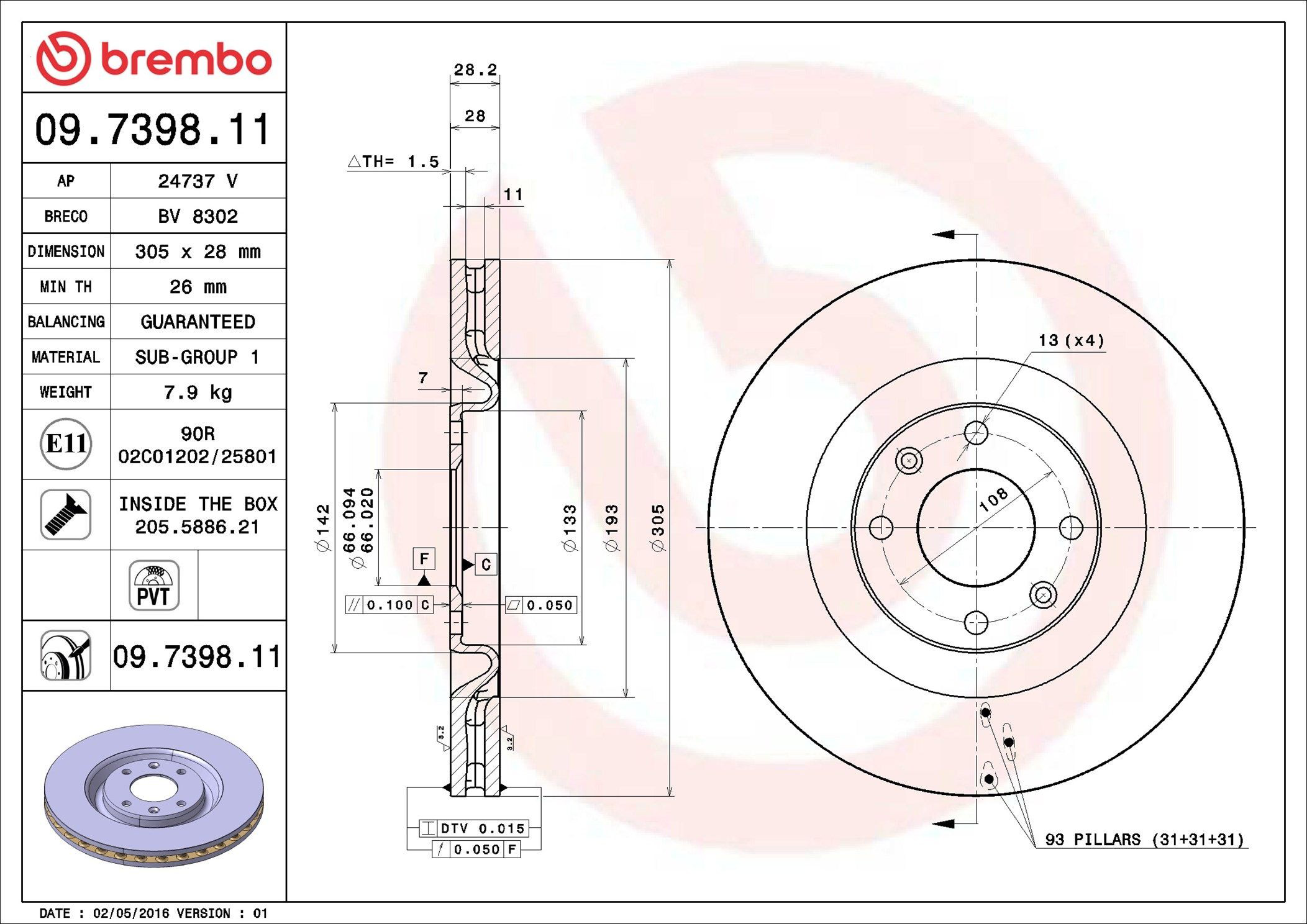 Диск переднього гальма Brembo 09739811 ціна, від 42.67 USD